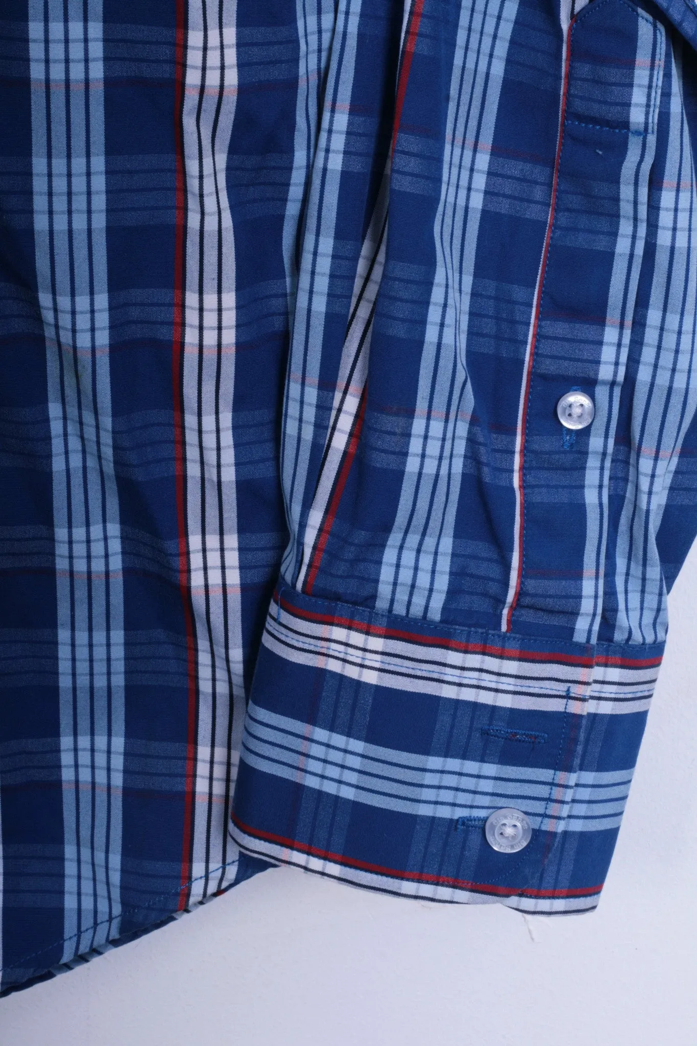 6th Sense Global Designs Mens M Casual Shirt Check Royal Blue Cotton