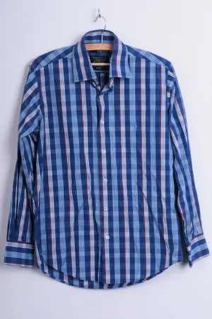 6th Sense Global Designs Mens M Casual Shirt Check Royal Blue Cotton