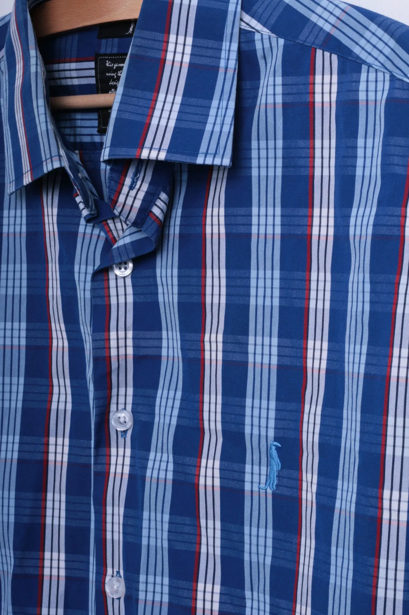 6th Sense Global Designs Mens M Casual Shirt Check Royal Blue Cotton
