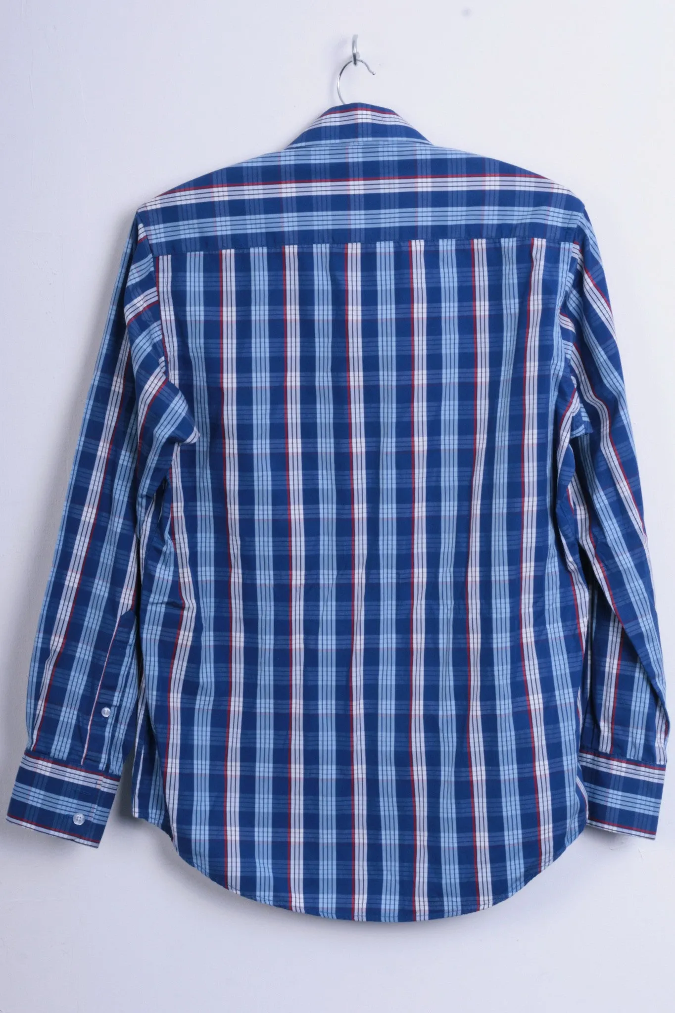 6th Sense Global Designs Mens M Casual Shirt Check Royal Blue Cotton