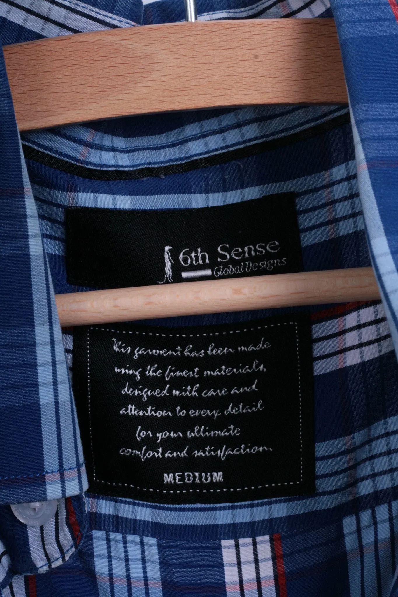 6th Sense Global Designs Mens M Casual Shirt Check Royal Blue Cotton