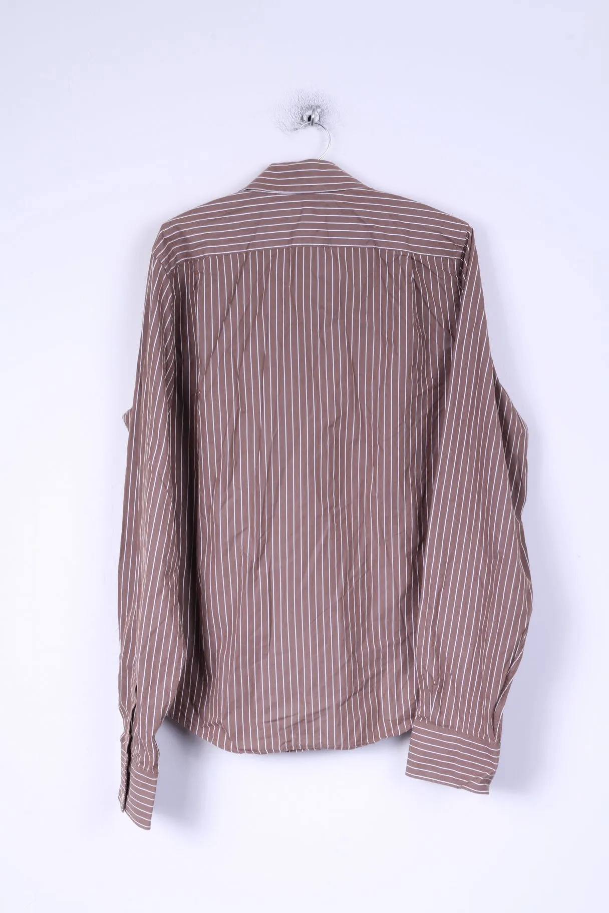 Abercrombie & Fitch Mens L Casual Shirt Brown Striped Cotton Muscle