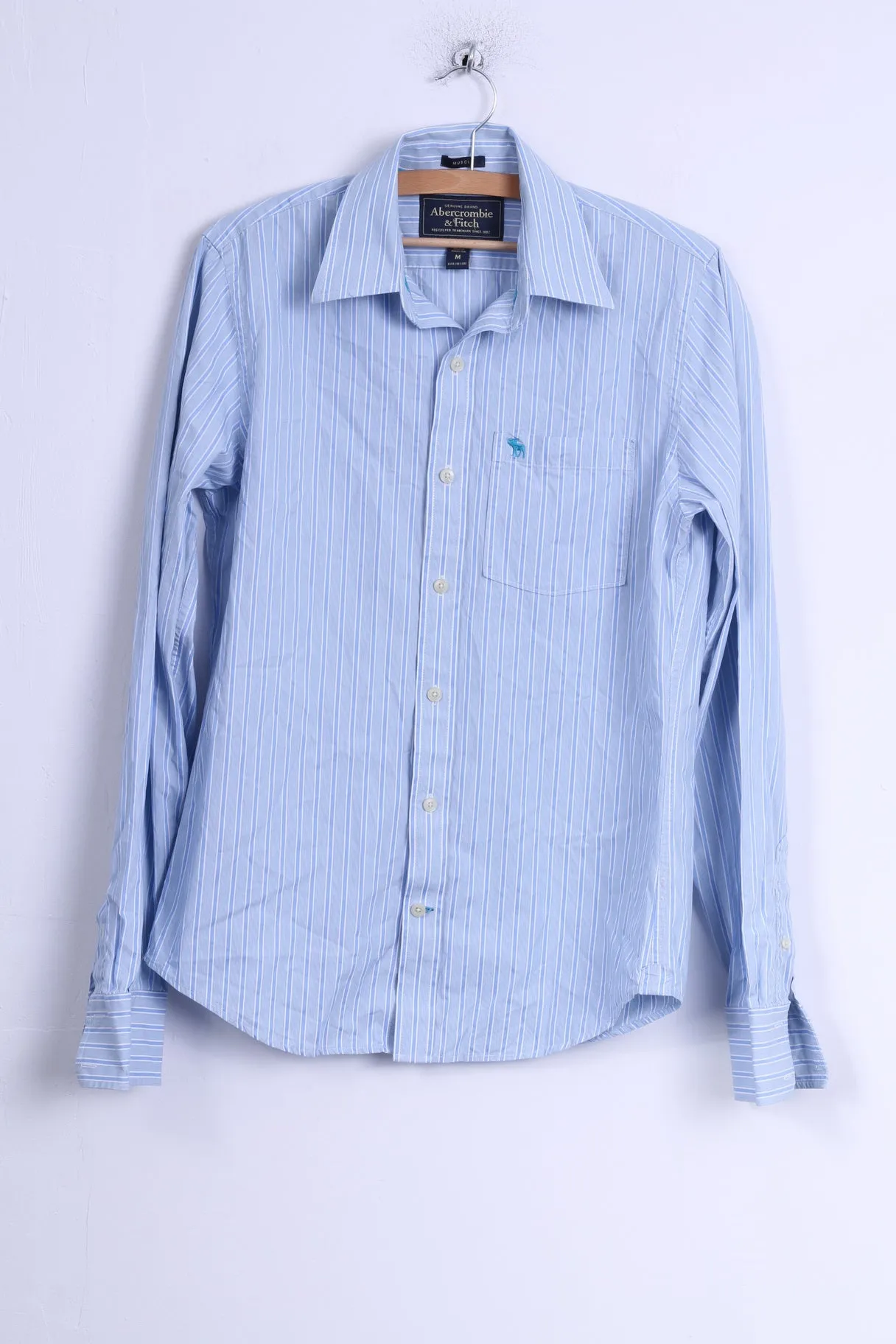 Abercrombie & Fitch Mens M Casual Shirt Blue Striped Cotton Long Sleeve Muscle
