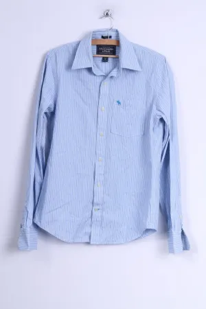 Abercrombie & Fitch Mens M Casual Shirt Blue Striped Cotton Long Sleeve Muscle