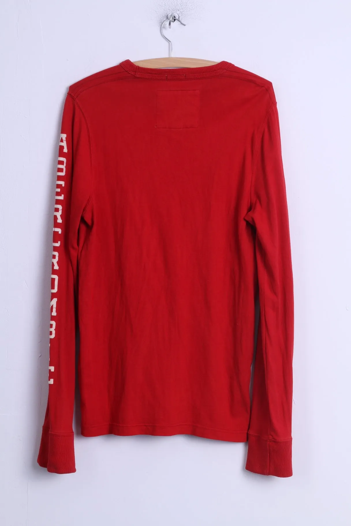 Abercrombie & Fitch Mens M (S) Long Sleeved Shirt Red Cotton Crew Neck A&F