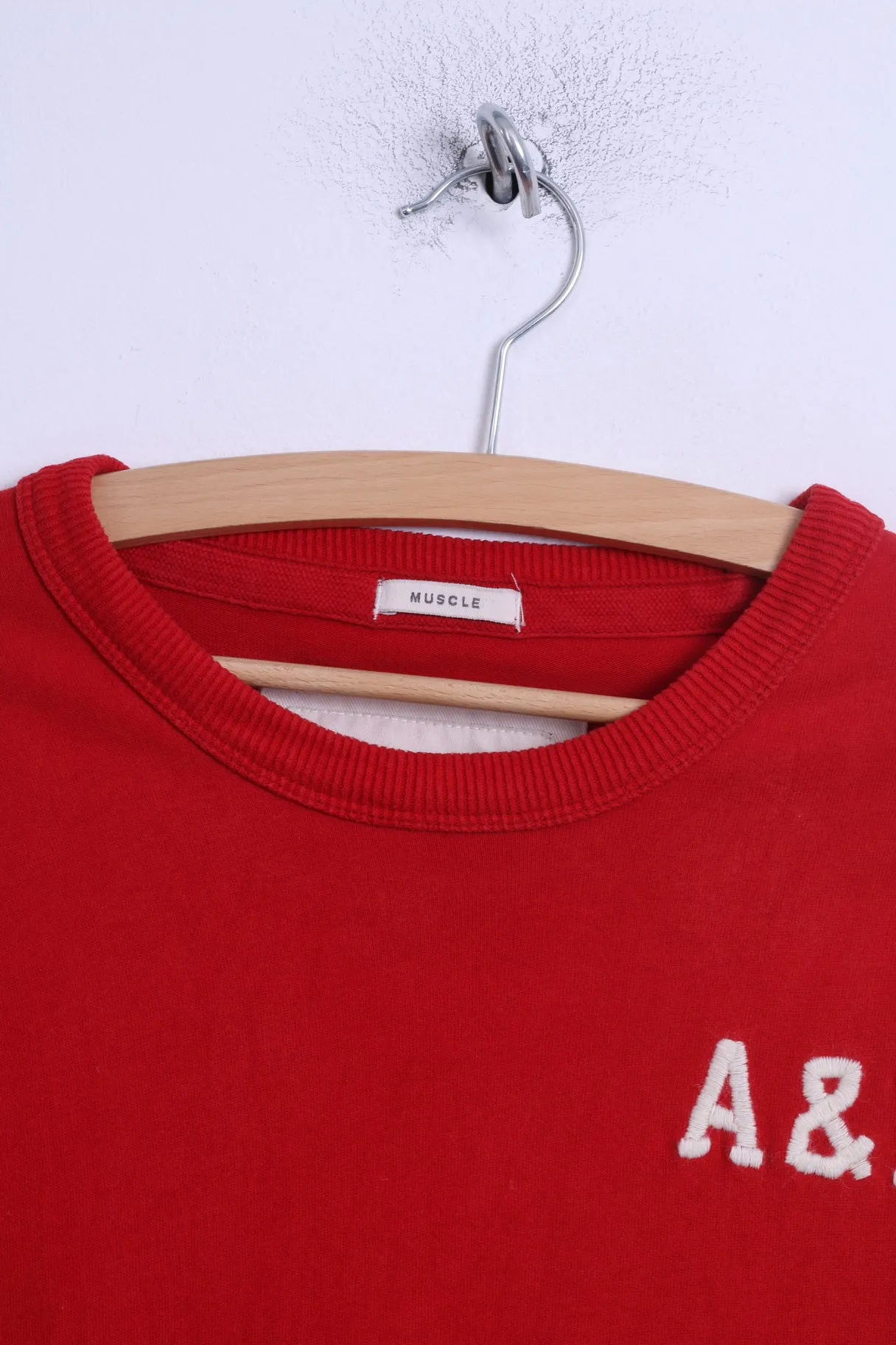 Abercrombie & Fitch Mens M (S) Long Sleeved Shirt Red Cotton Crew Neck A&F