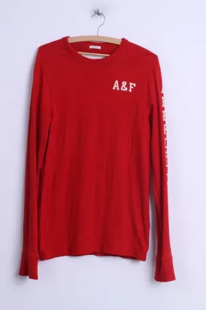 Abercrombie & Fitch Mens M (S) Long Sleeved Shirt Red Cotton Crew Neck A&F