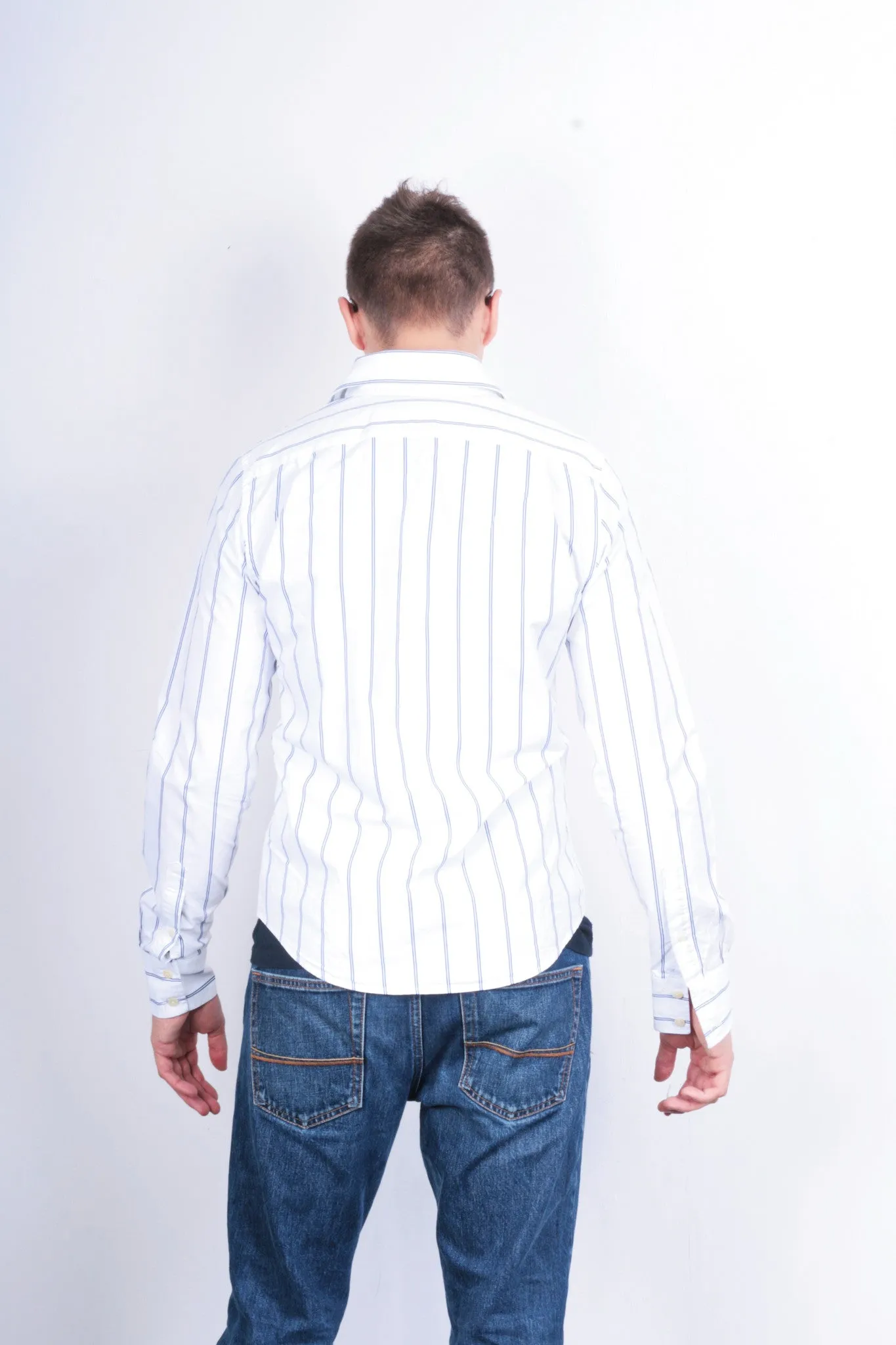 Abercrombie & Fitch Mens S Casual Shirt White Cotton Striped Muscle
