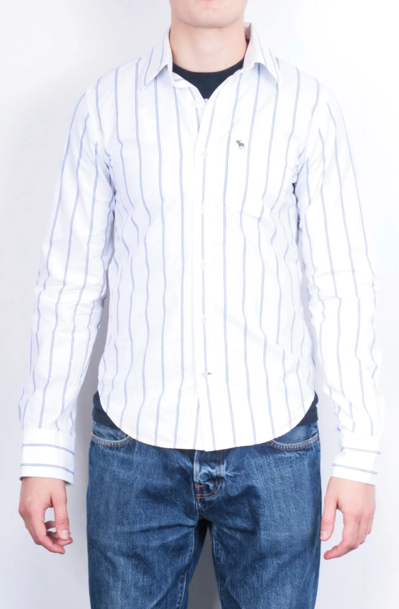 Abercrombie & Fitch Mens S Casual Shirt White Cotton Striped Muscle