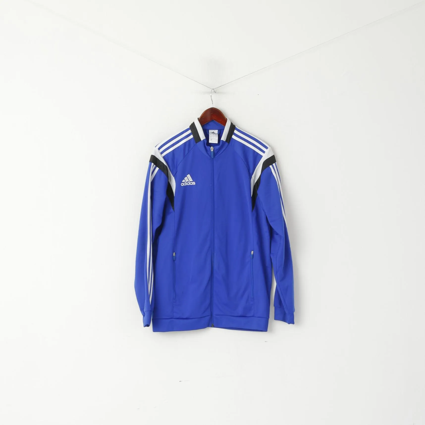 Adidas Men M Sweatshirt Blue Shiny Retro Full Zipper Sport Training Track Top