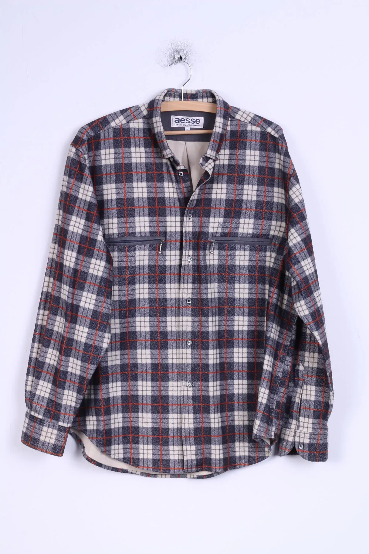 Aesse Mens L Casual Shirt Technical Equipment Checkered Long Sleeve