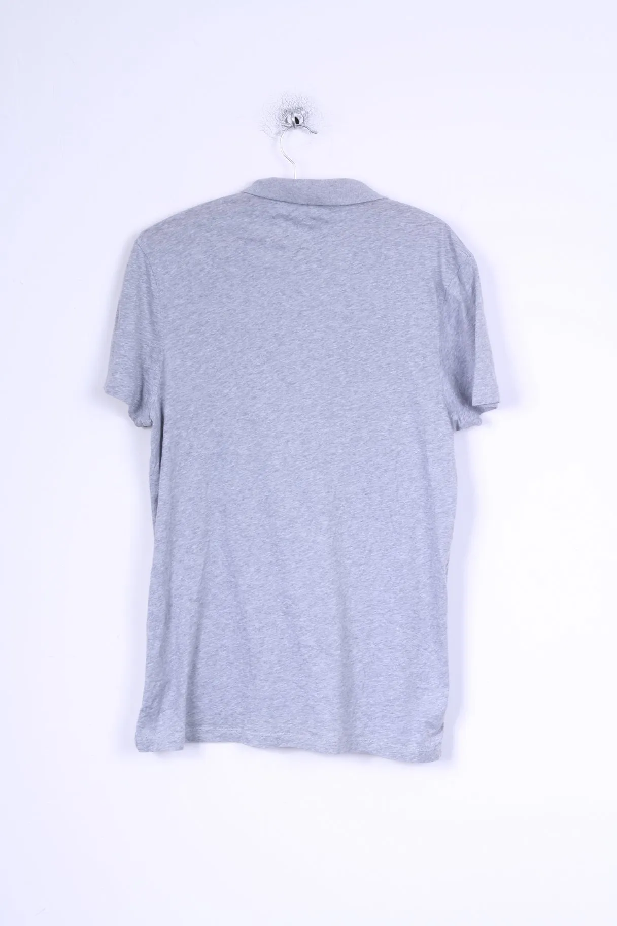 All Saints Mens S Polo Shirt Grey Cotton Stretch Short Sleeve