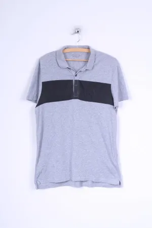 All Saints Mens S Polo Shirt Grey Cotton Stretch Short Sleeve
