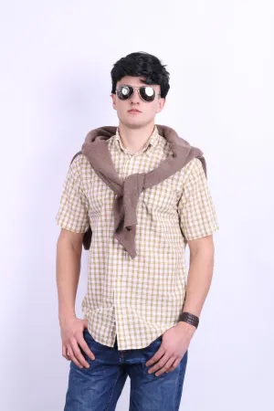 A.W. Dunmore Mens S Casual Shirt Check Yellow Cotton Short Sleeve