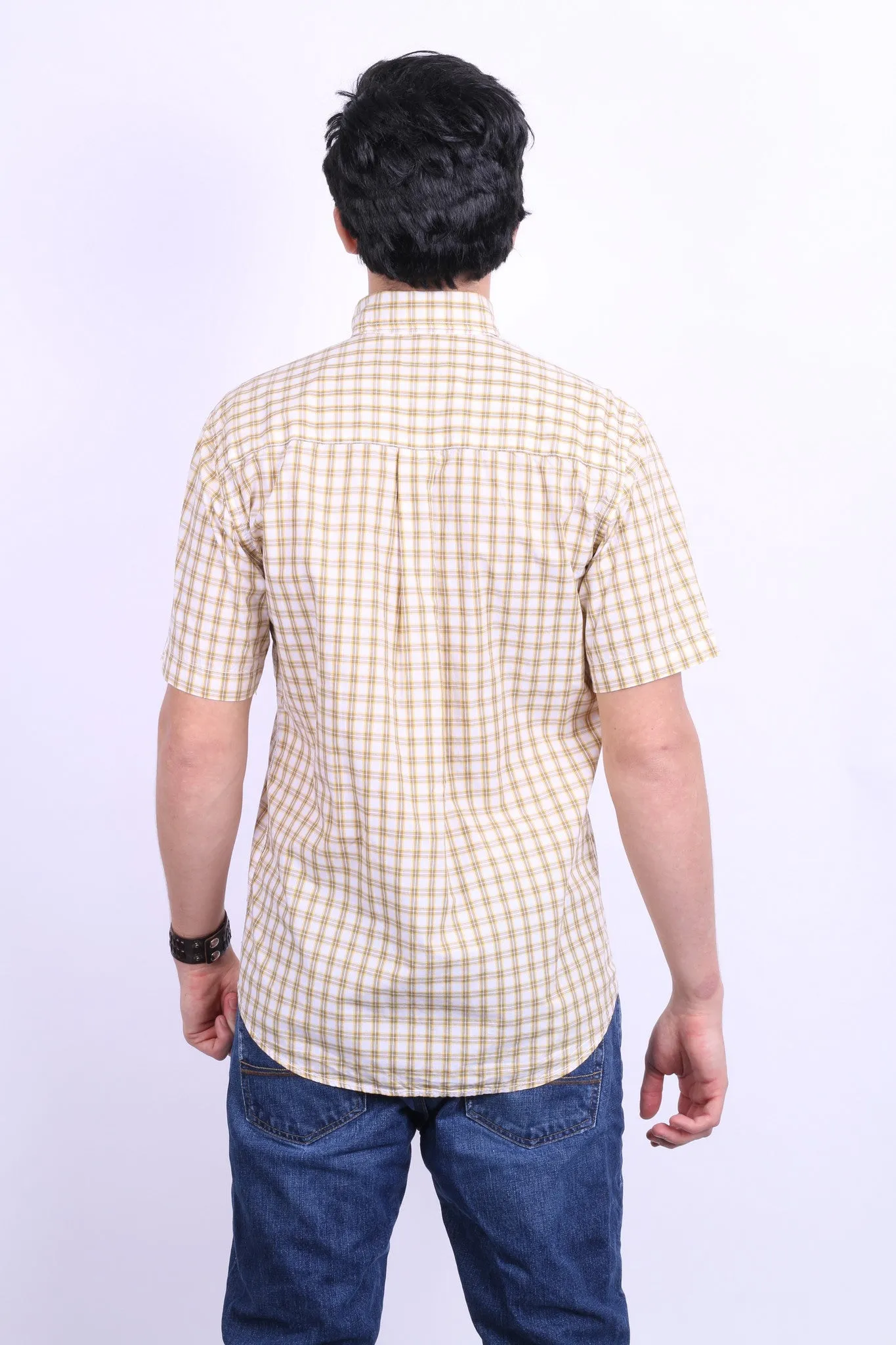 A.W. Dunmore Mens S Casual Shirt Check Yellow Cotton Short Sleeve