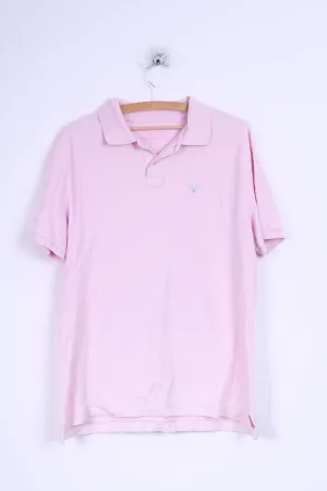 Barbour Mens XL Polo Shirt Pink Sporting Polo Detailed Buttons Cotton