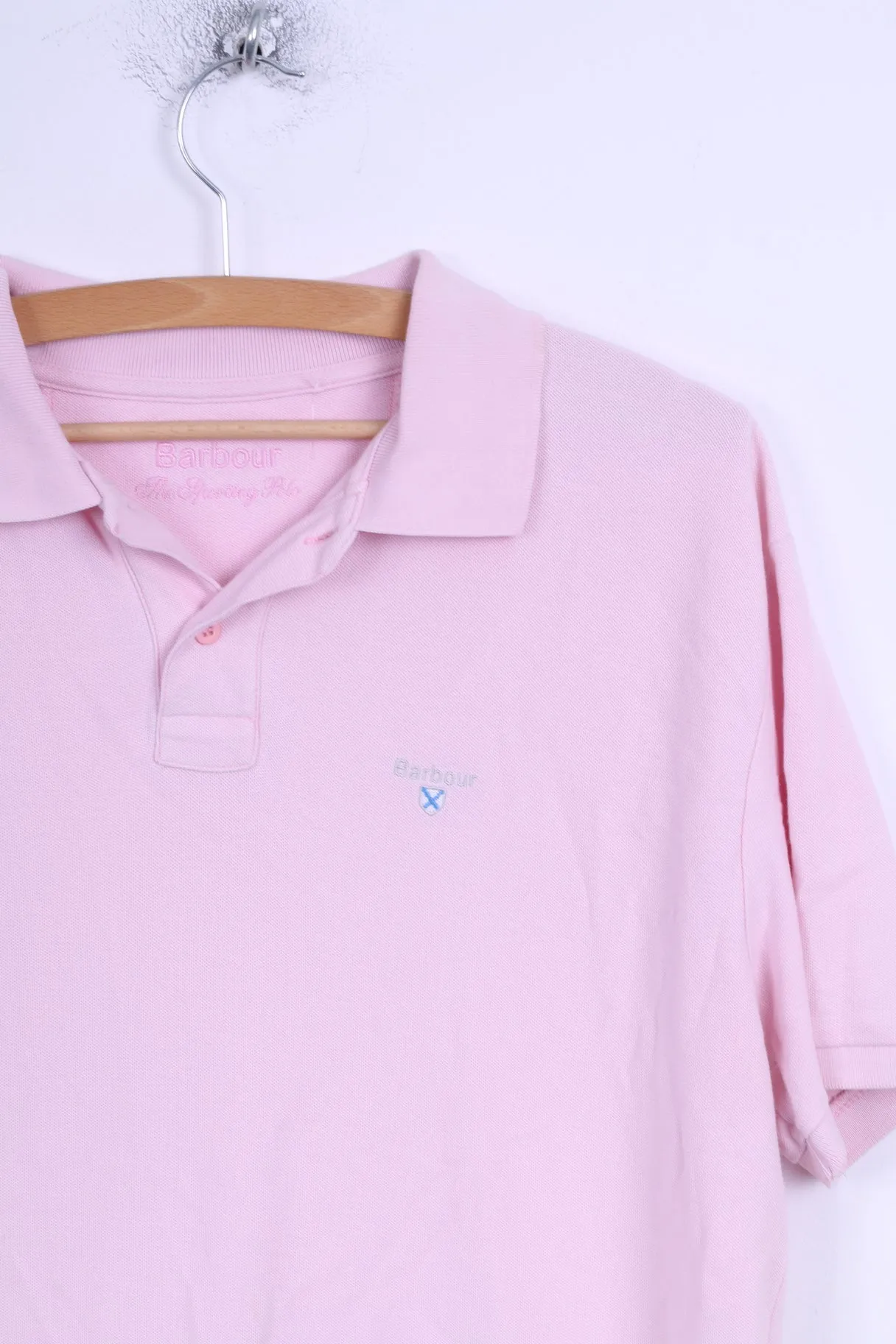 Barbour Mens XL Polo Shirt Pink Sporting Polo Detailed Buttons Cotton