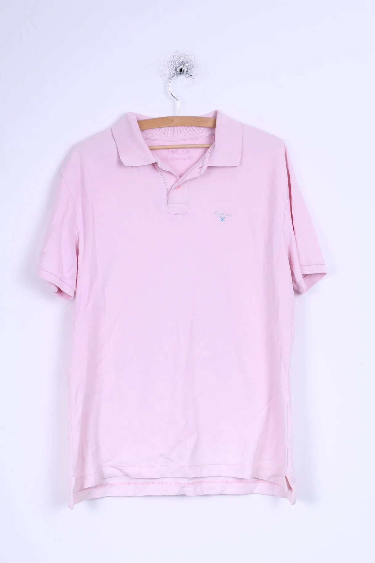 Barbour Mens XL Polo Shirt Pink Sporting Polo Detailed Buttons Cotton