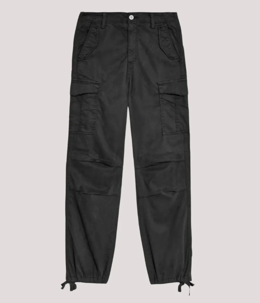 Black Lyocell Rich Cargo Trousers