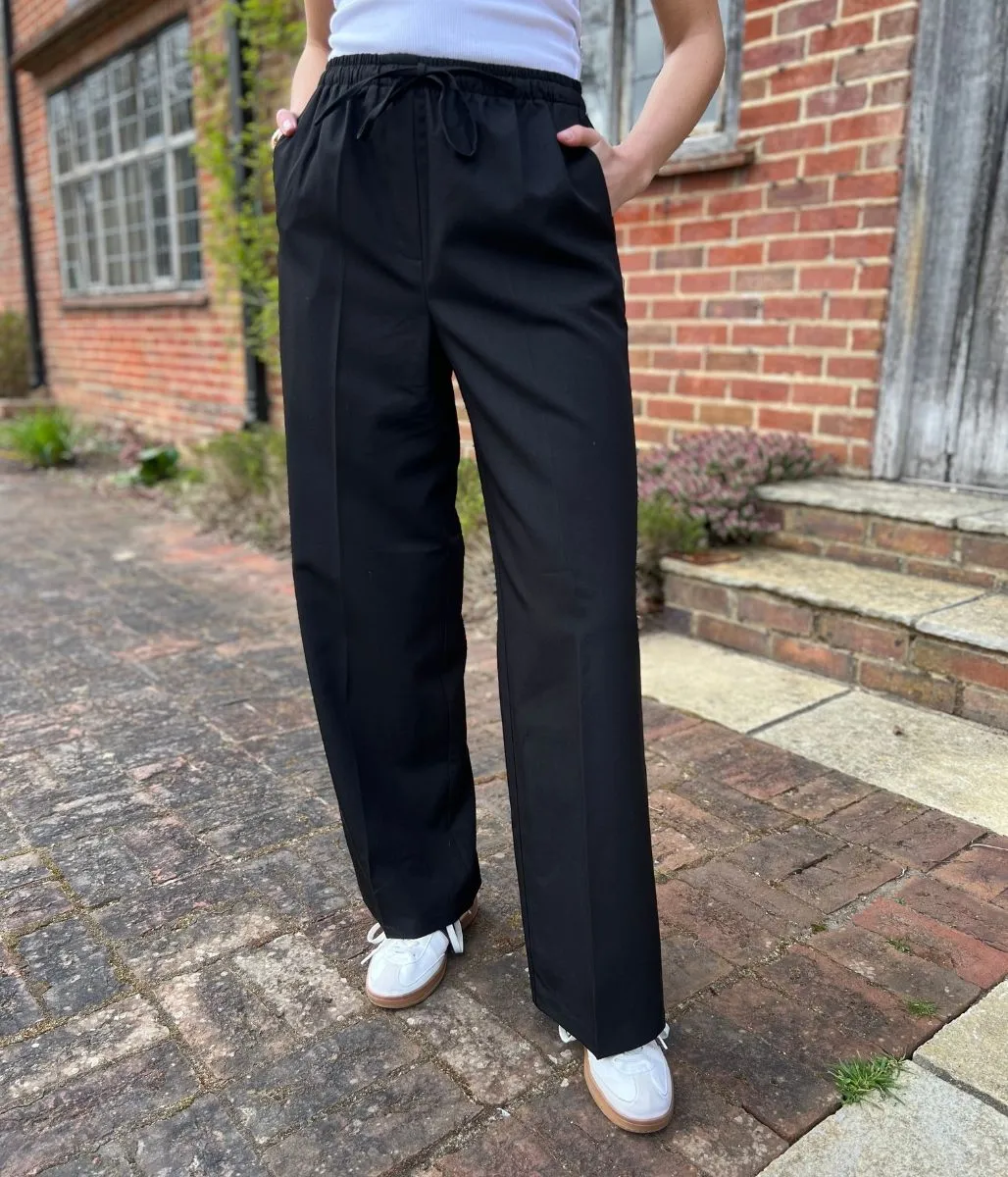 Black Stretch Waist wide leg Trousers