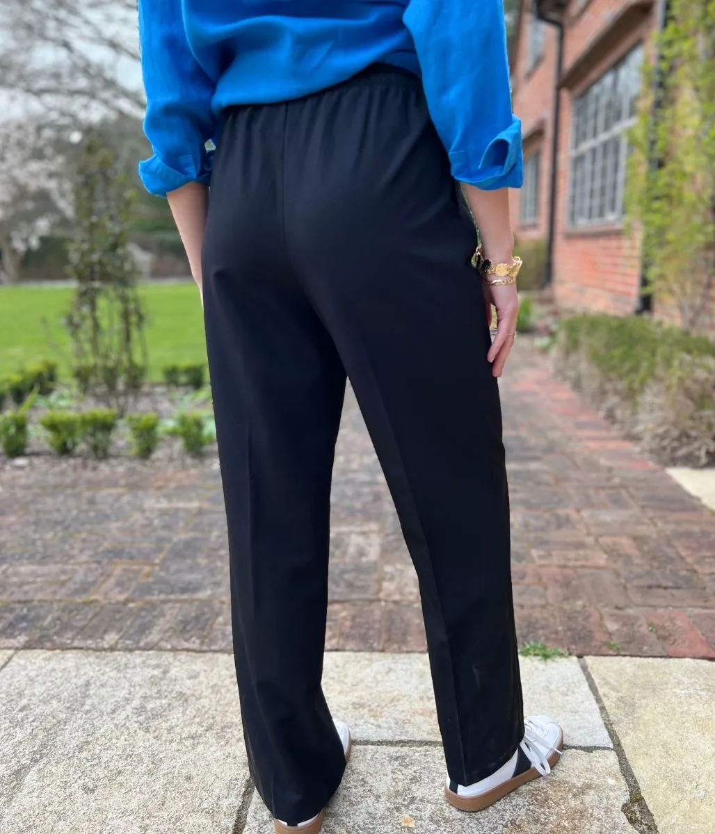 Black Stretch Waist wide leg Trousers