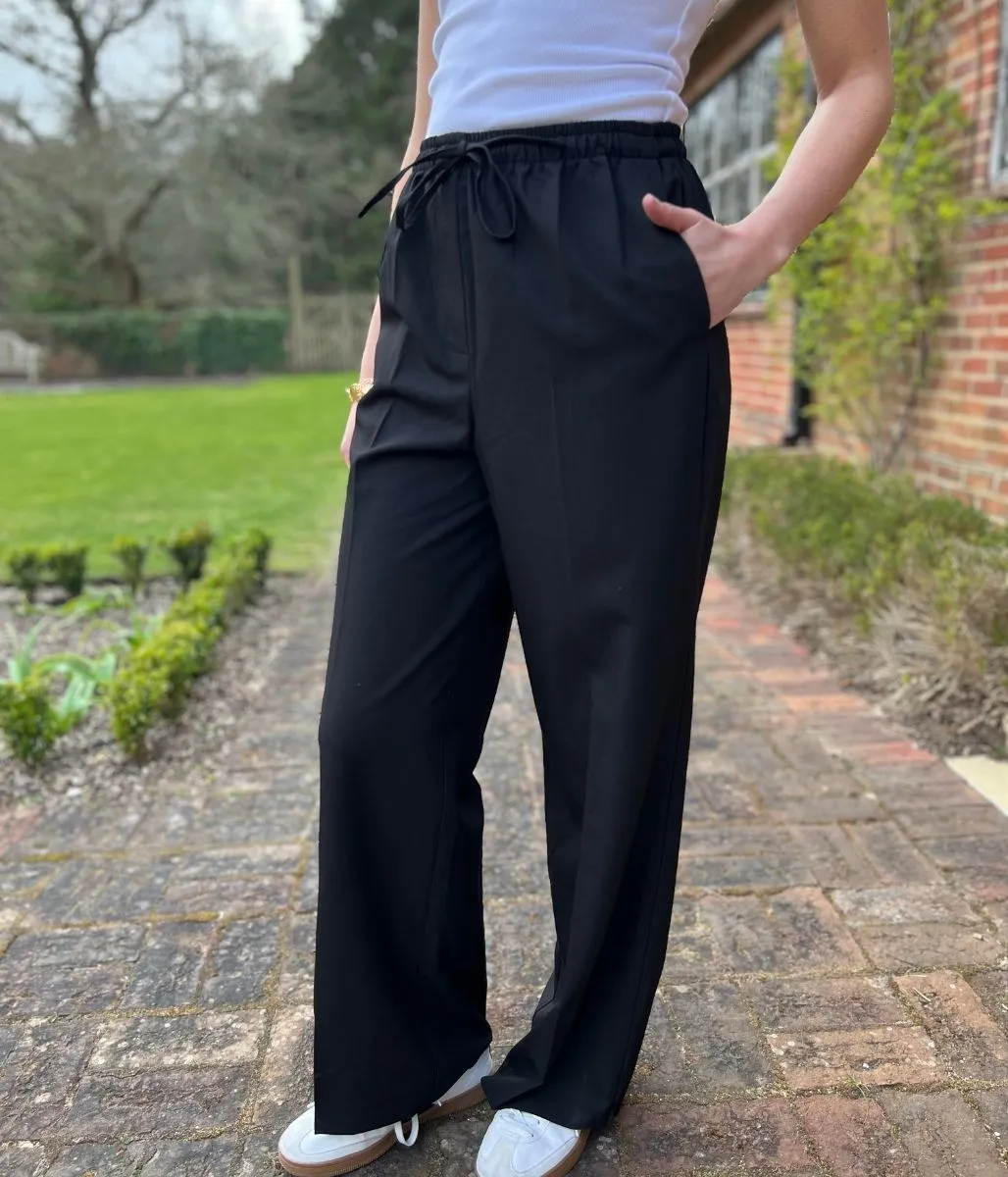 Black Stretch Waist wide leg Trousers