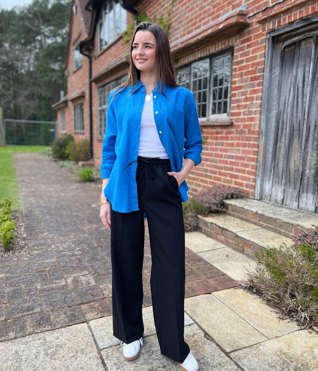 Black Stretch Waist wide leg Trousers