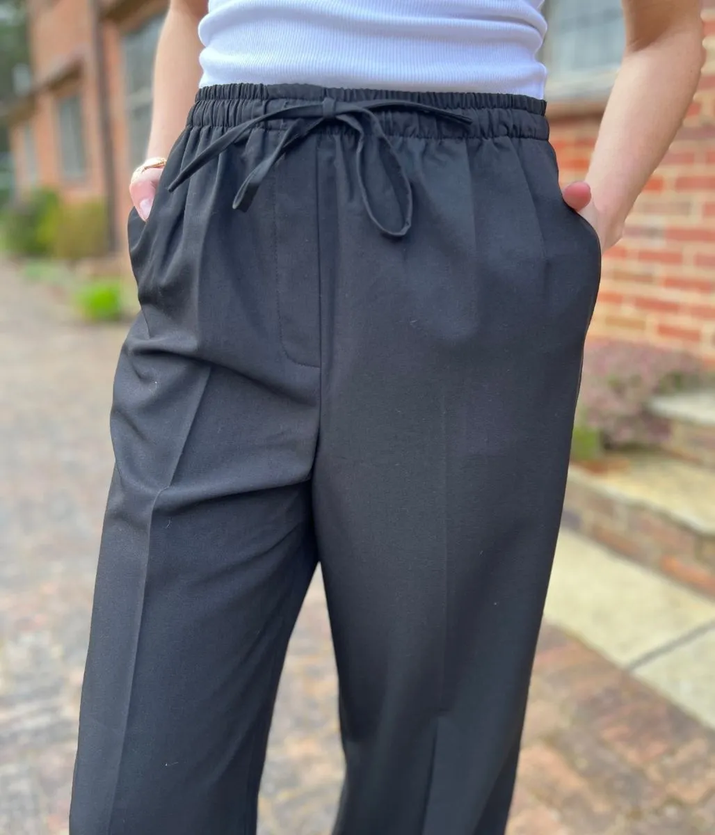 Black Stretch Waist wide leg Trousers