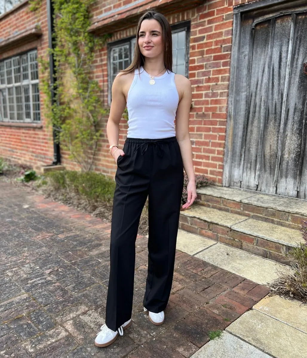 Black Stretch Waist wide leg Trousers