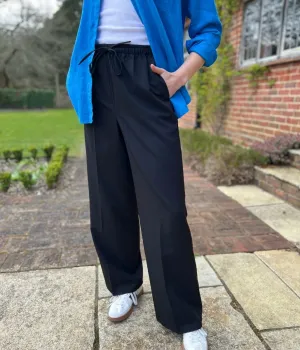 Black Stretch Waist wide leg Trousers