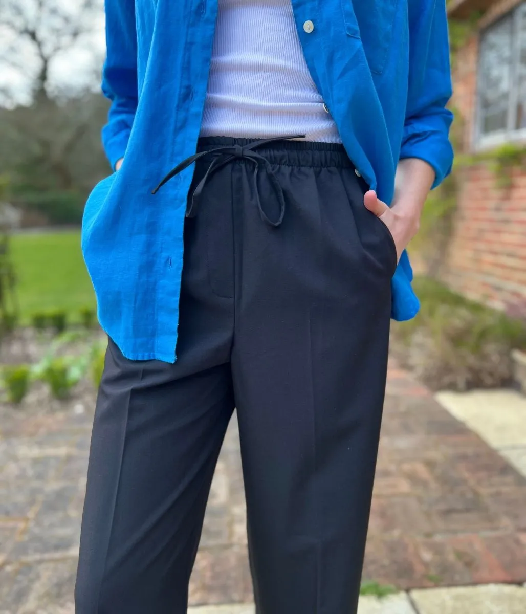 Black Stretch Waist wide leg Trousers