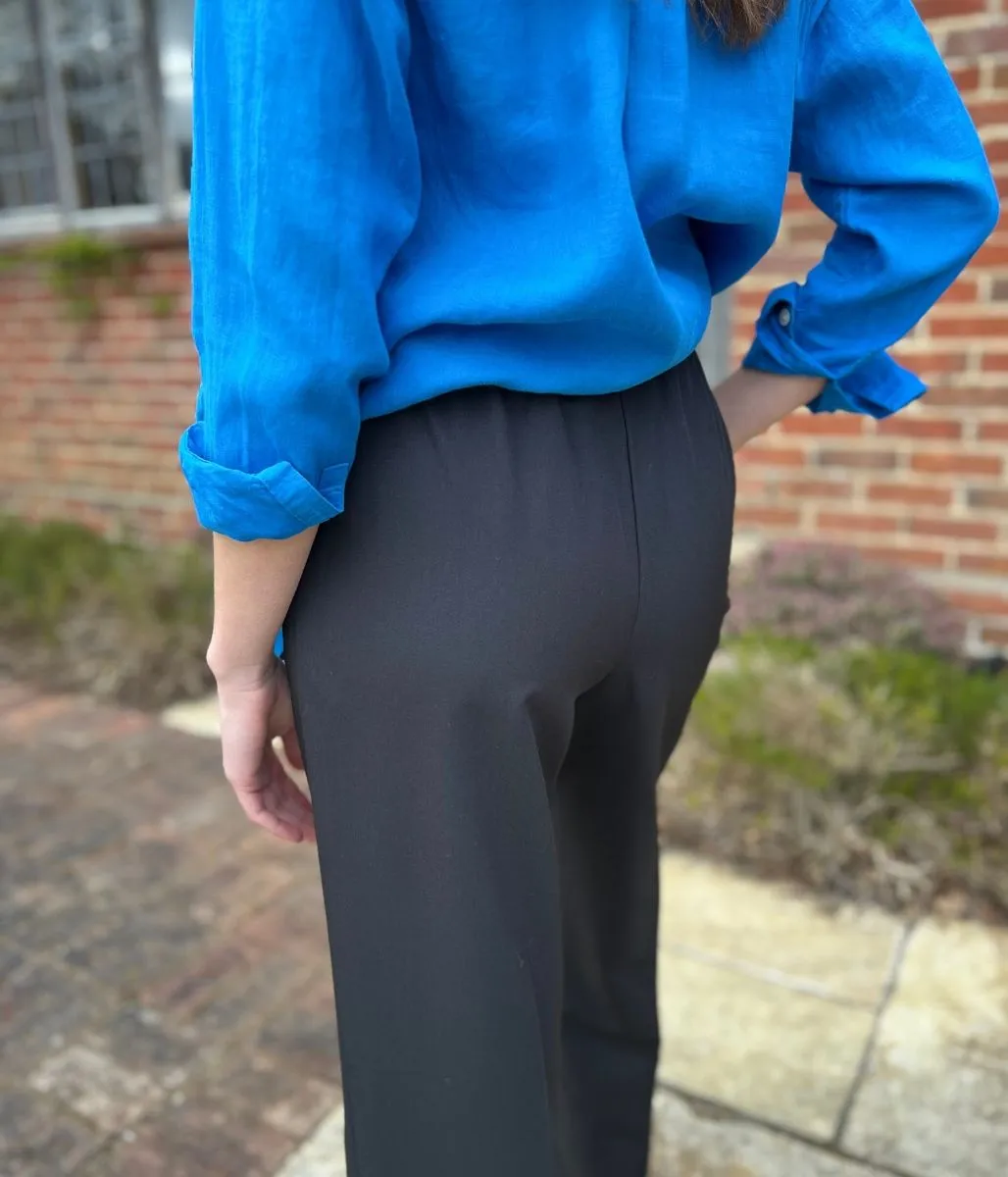 Black Stretch Waist wide leg Trousers