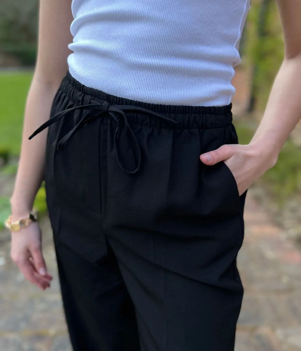 Black Stretch Waist wide leg Trousers