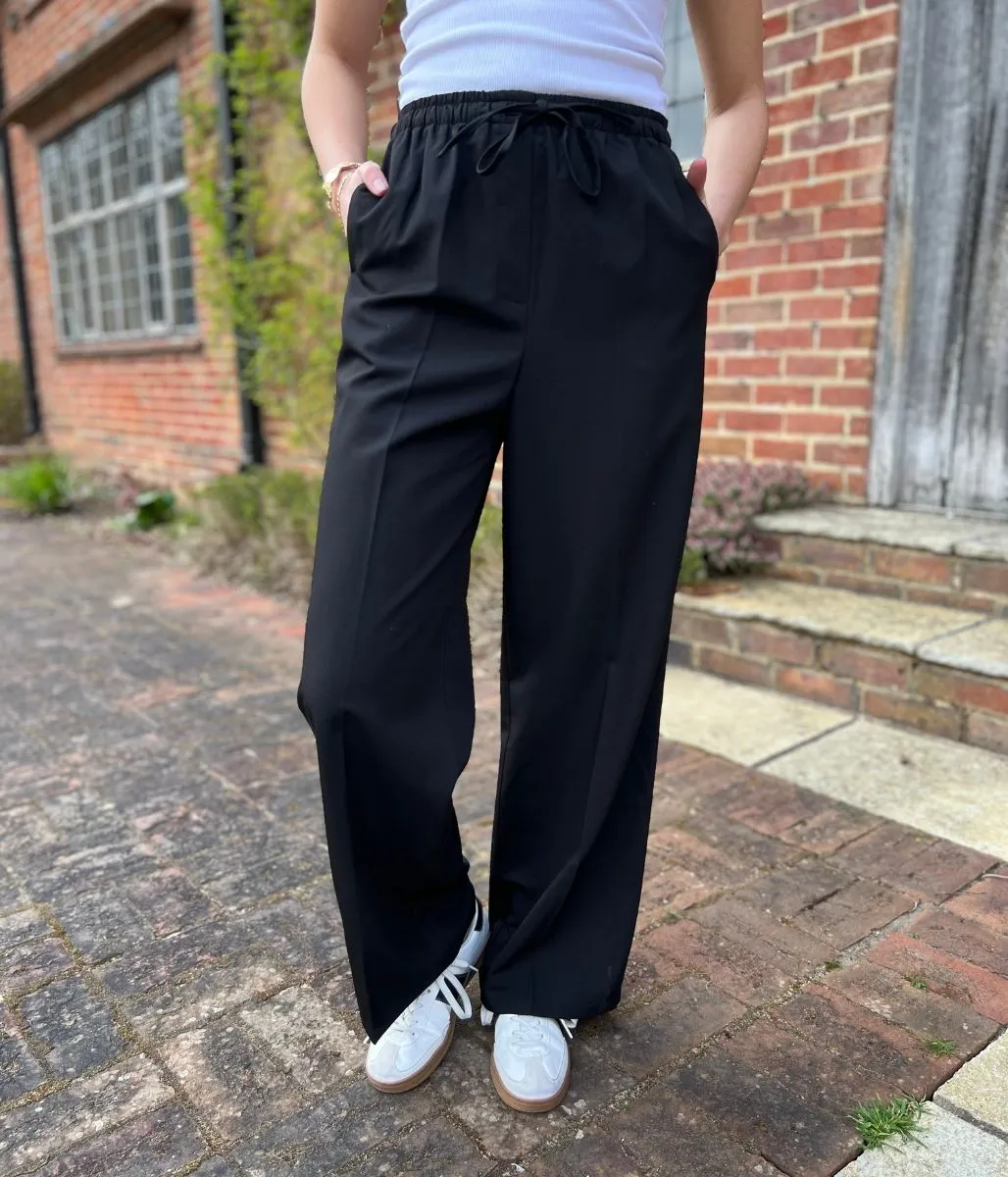 Black Stretch Waist wide leg Trousers