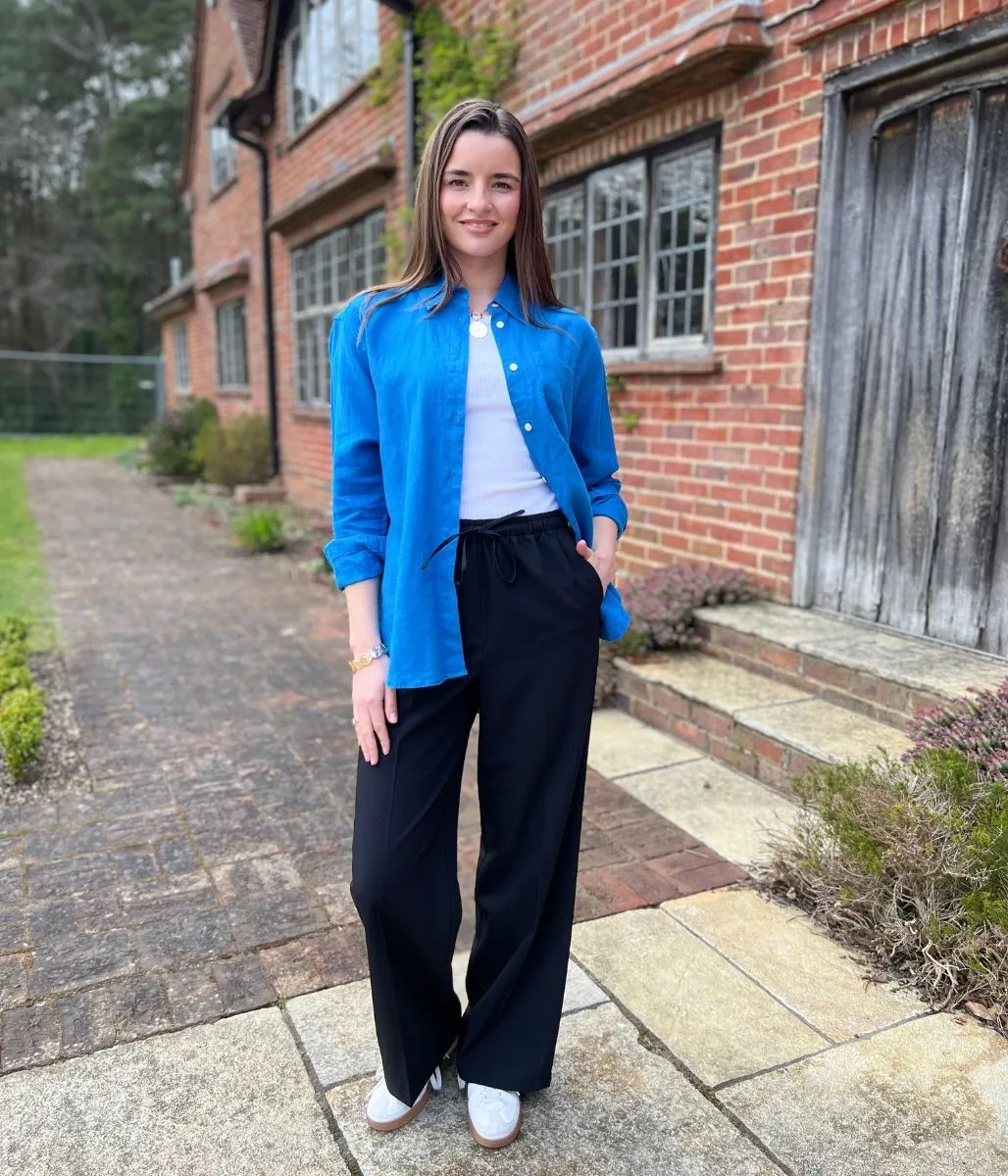 Black Stretch Waist wide leg Trousers