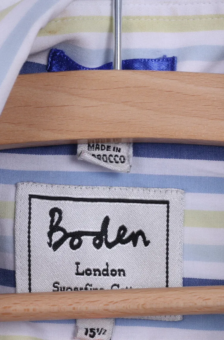 Boden Mens 15.5 L Casual Shirt Blue Stripes Cotton Long Sleeve