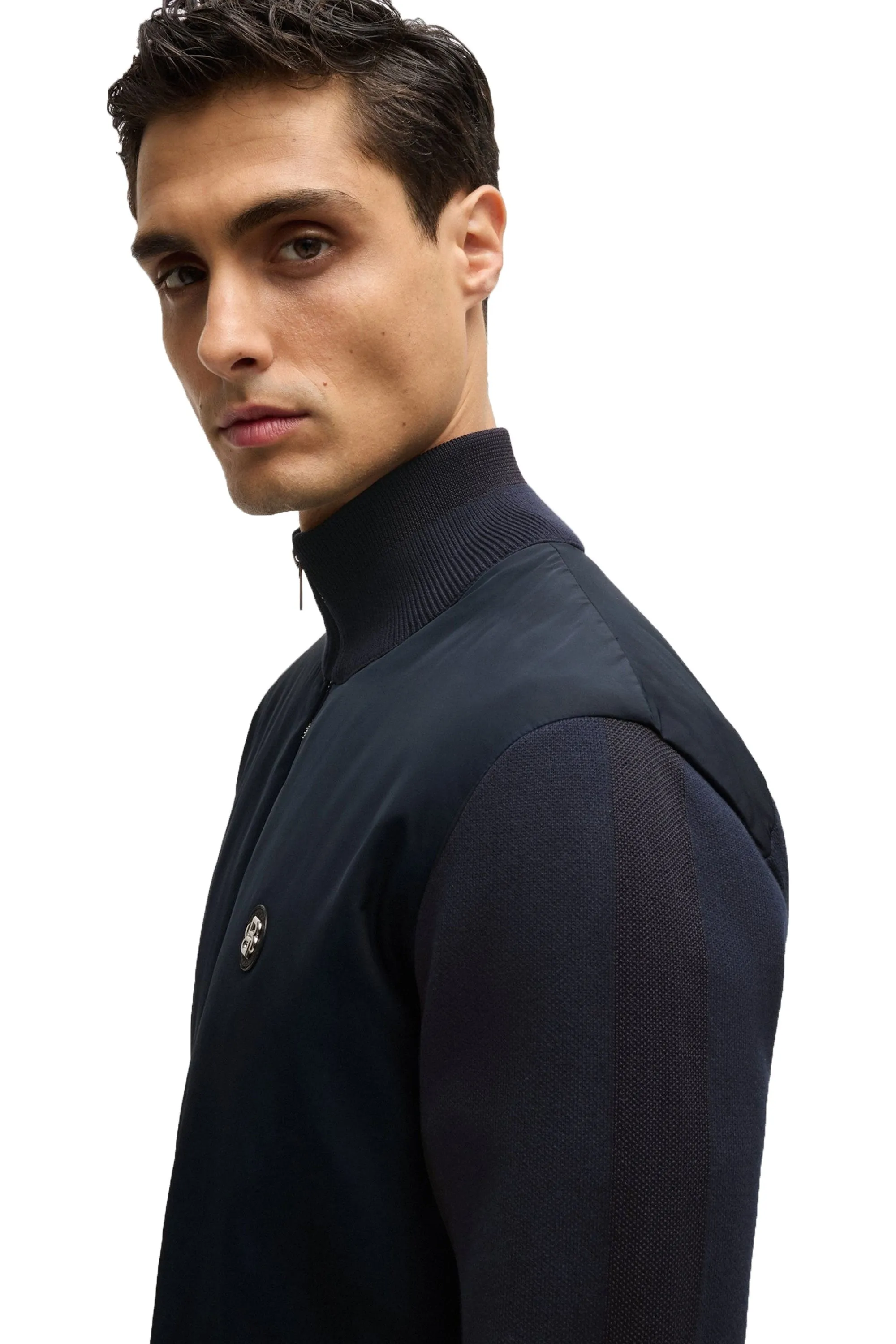 Boss C-Darmando Mixed-material Zip-up Jacket Dark Blue
