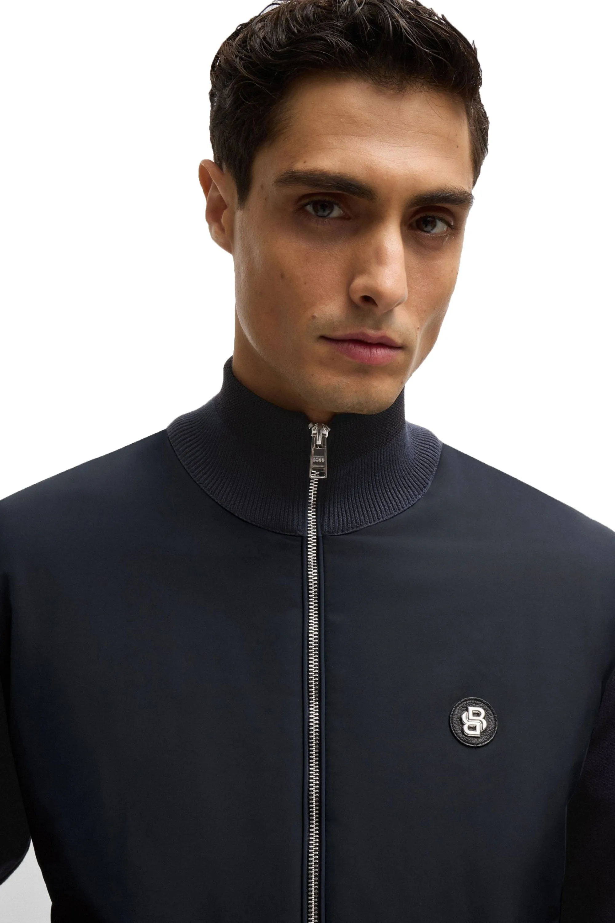 Boss C-Darmando Mixed-material Zip-up Jacket Dark Blue