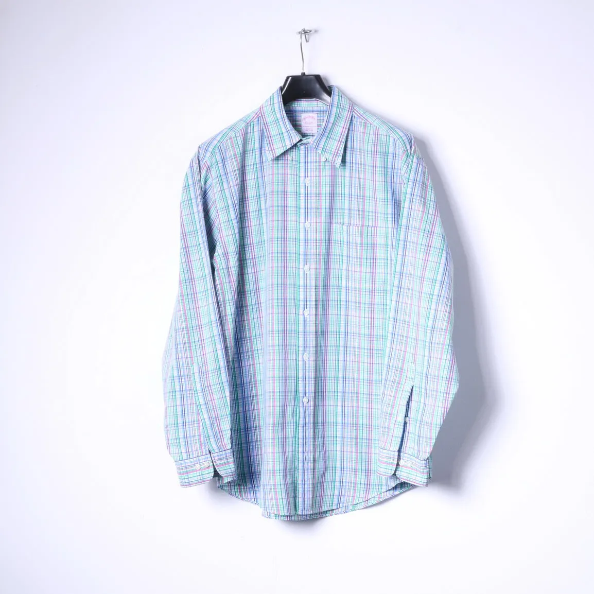 Brooks Brothers Mens L (XL) Casual Shirt Multicoloured Check Cotton Long Sleeve Top