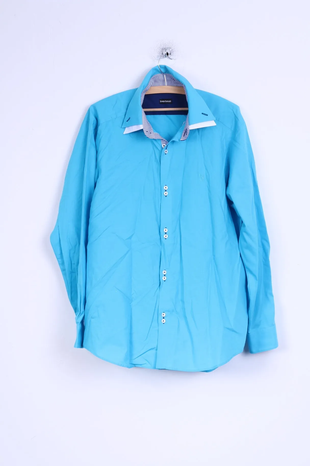 Bruno Banani Mens 43/44 L/XL Casual Shirt Blue Cotton Long Sleeve