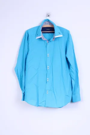 Bruno Banani Mens 43/44 L/XL Casual Shirt Blue Cotton Long Sleeve