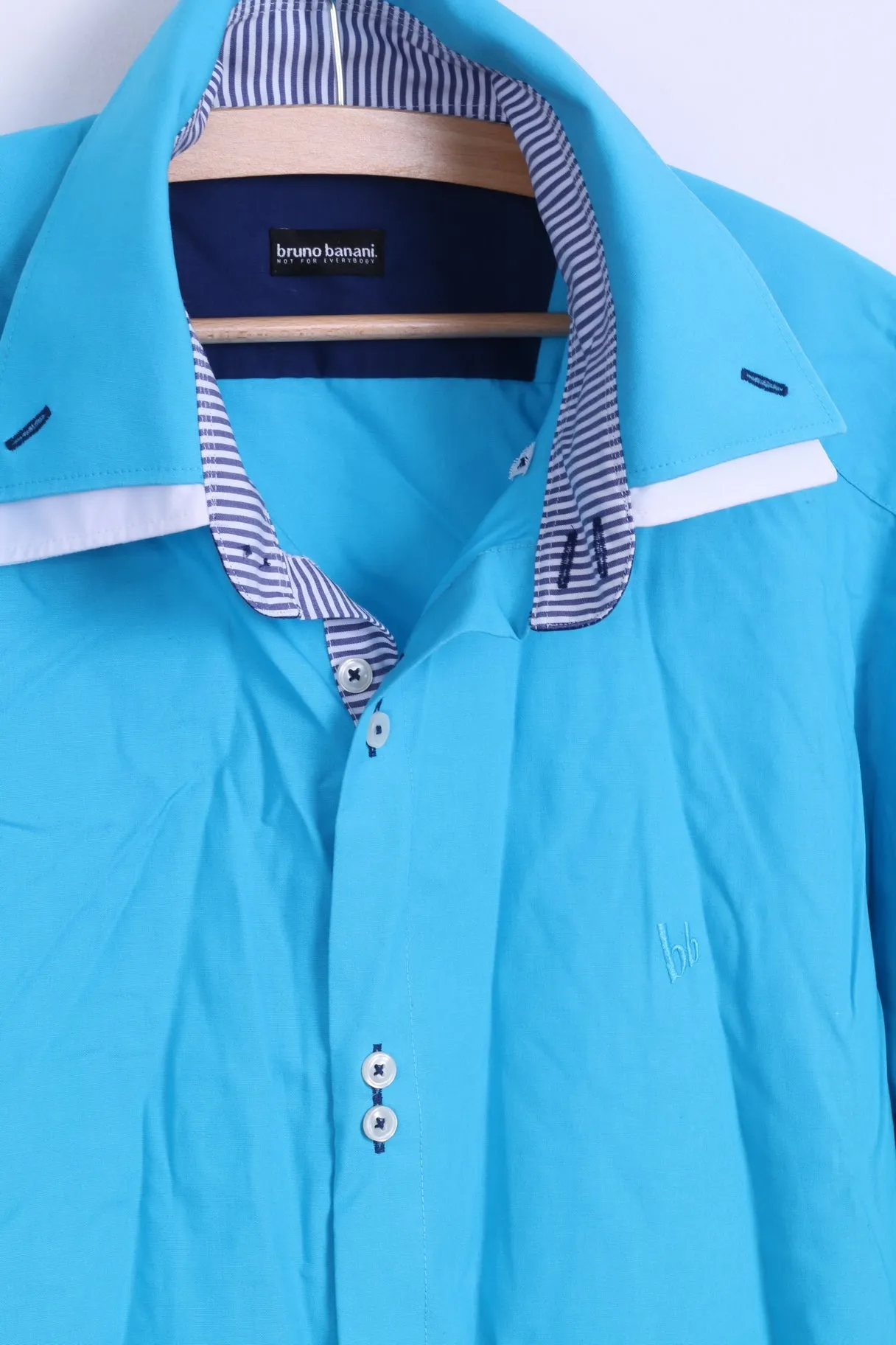 Bruno Banani Mens 43/44 L/XL Casual Shirt Blue Cotton Long Sleeve