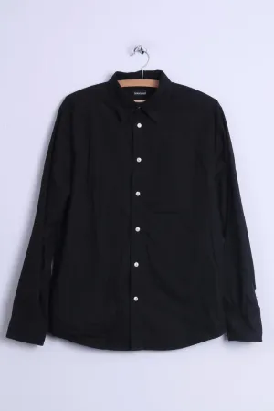 Bruno Banani Mens S Casual Shirt  Black Cotton Silver Buttons Long Sleeve Embroidered Back