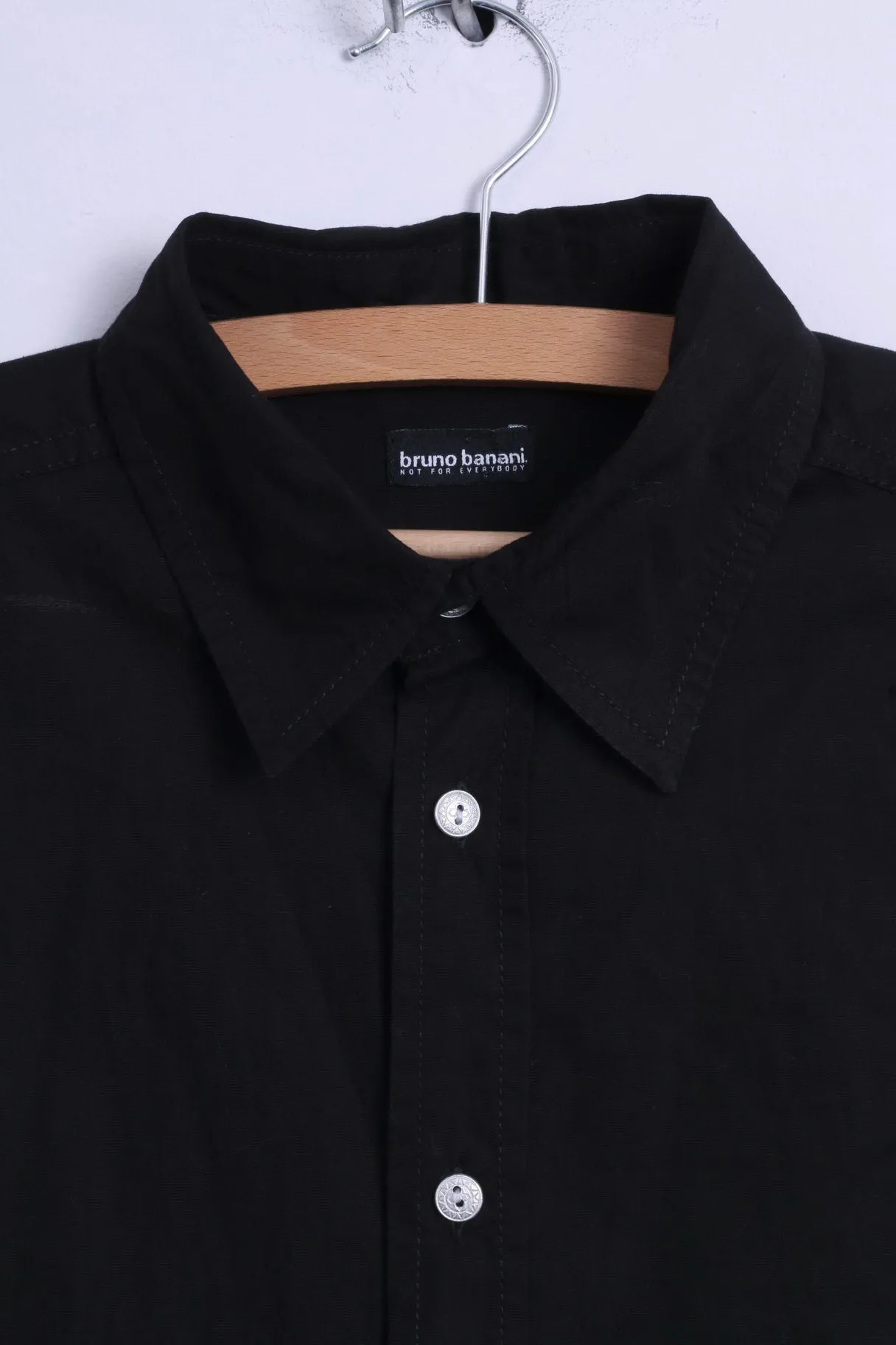 Bruno Banani Mens S Casual Shirt  Black Cotton Silver Buttons Long Sleeve Embroidered Back