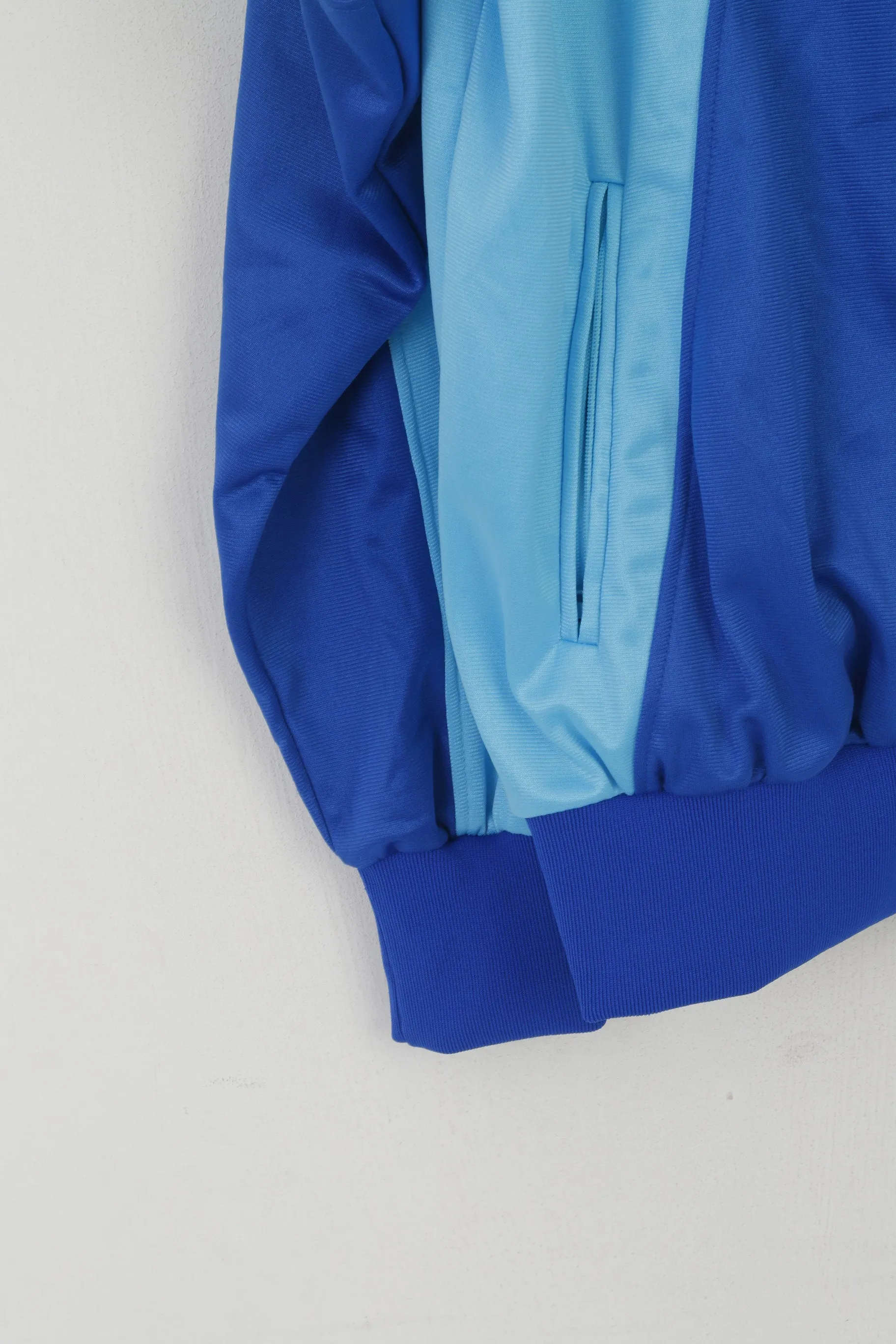 Californian Men L Sweatshirt Blue Shiny Retro Zip Up Sportswear Track Top