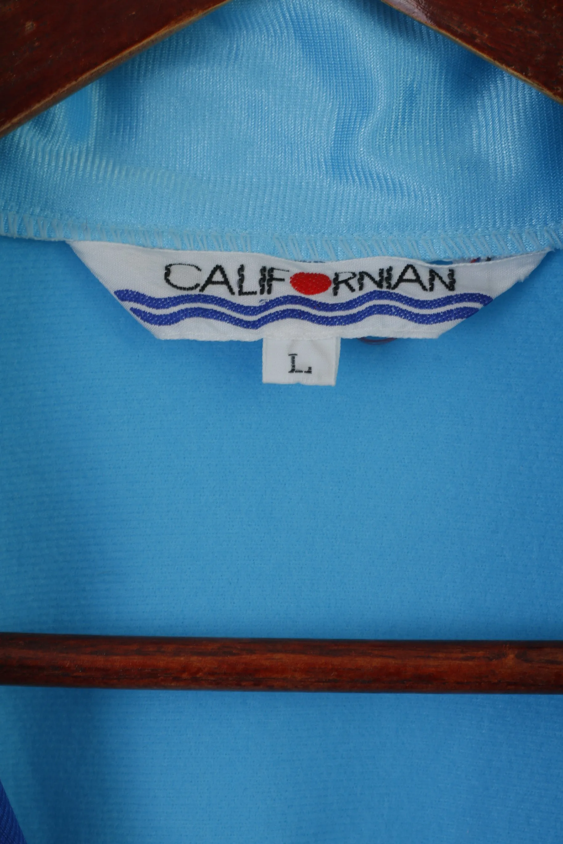 Californian Men L Sweatshirt Blue Shiny Retro Zip Up Sportswear Track Top