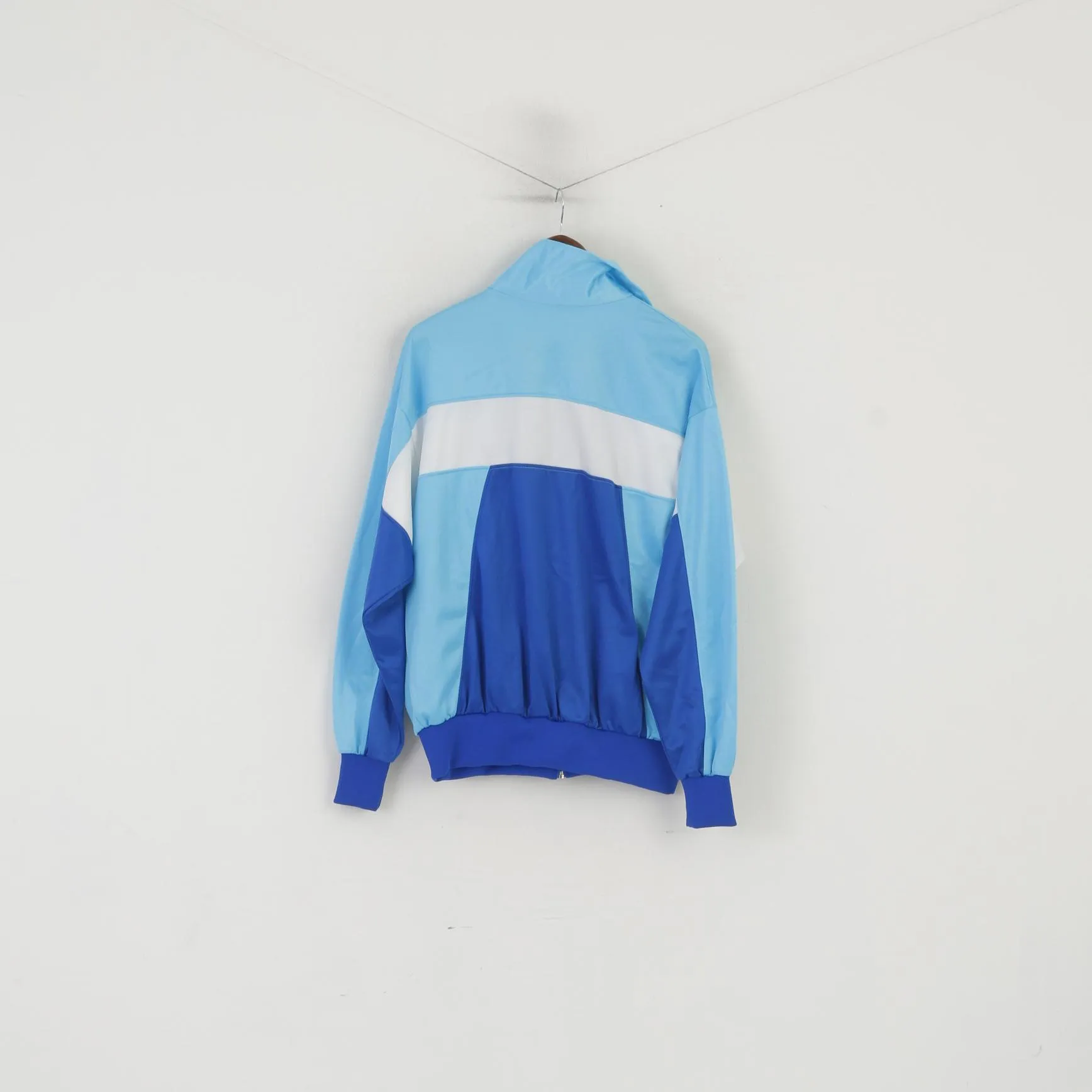 Californian Men L Sweatshirt Blue Shiny Retro Zip Up Sportswear Track Top