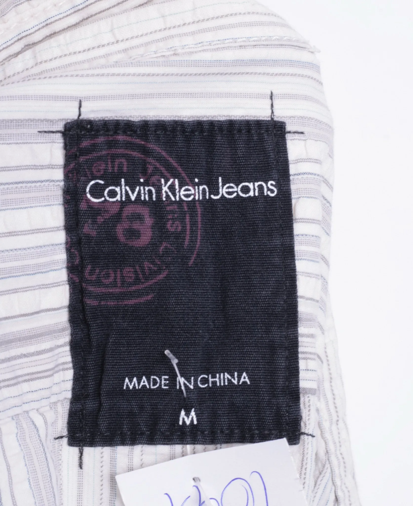 Calvin Klein Jeans Mens M Casual Shirt Striped Cotton Short Sleeve