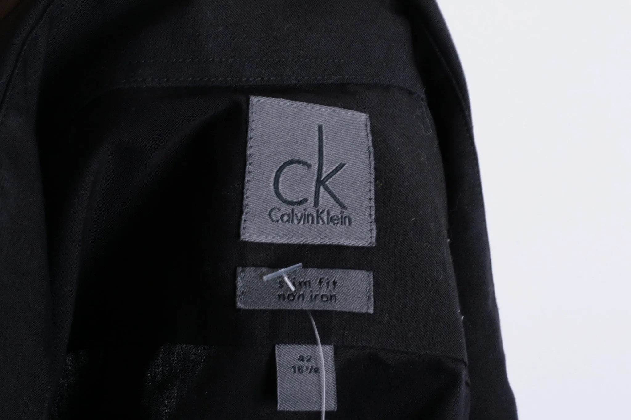 Calvin Klein Mens 42 16.5 XL Casual Shirt Black Cotton Slim Fit