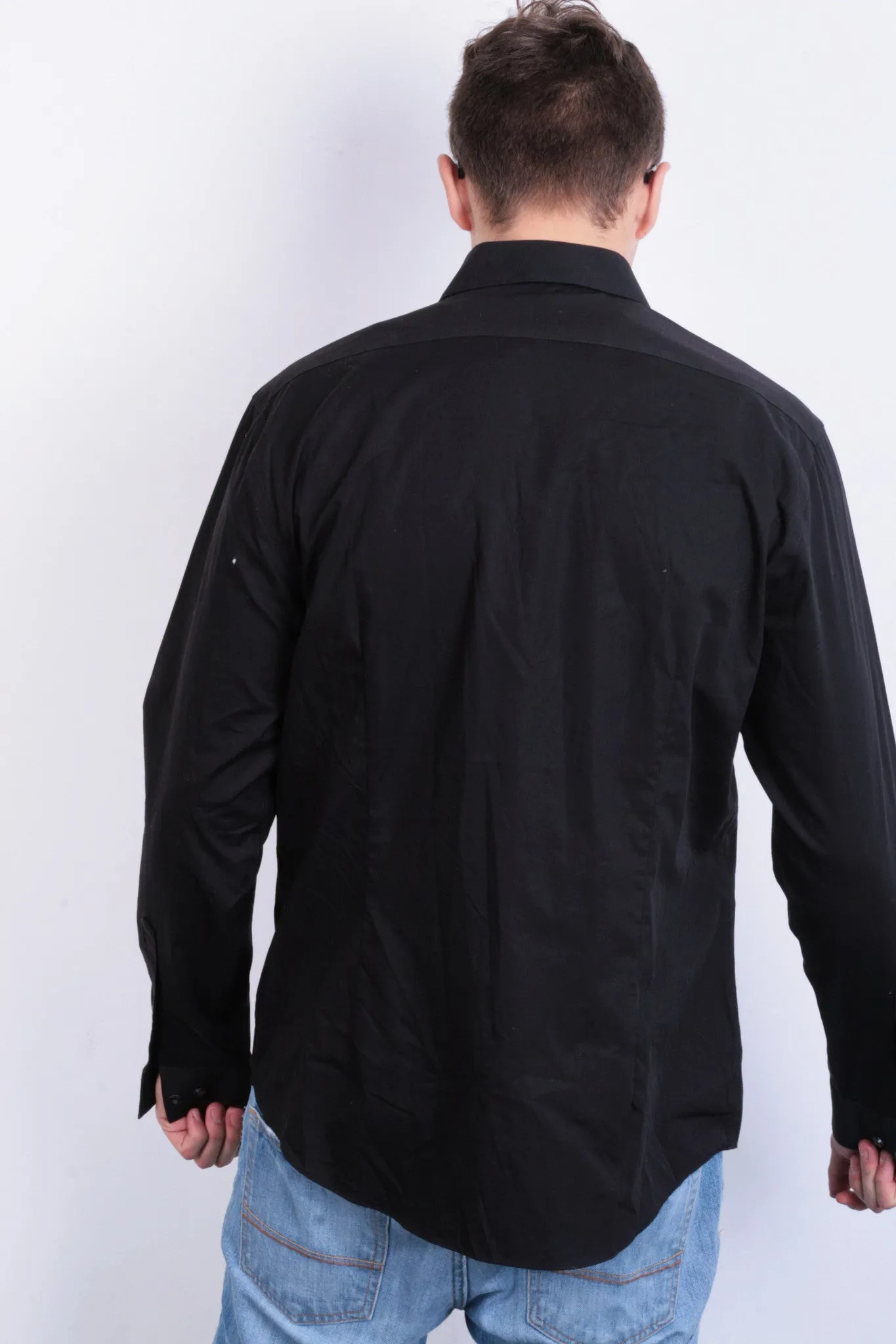 Calvin Klein Mens 42 16.5 XL Casual Shirt Black Cotton Slim Fit